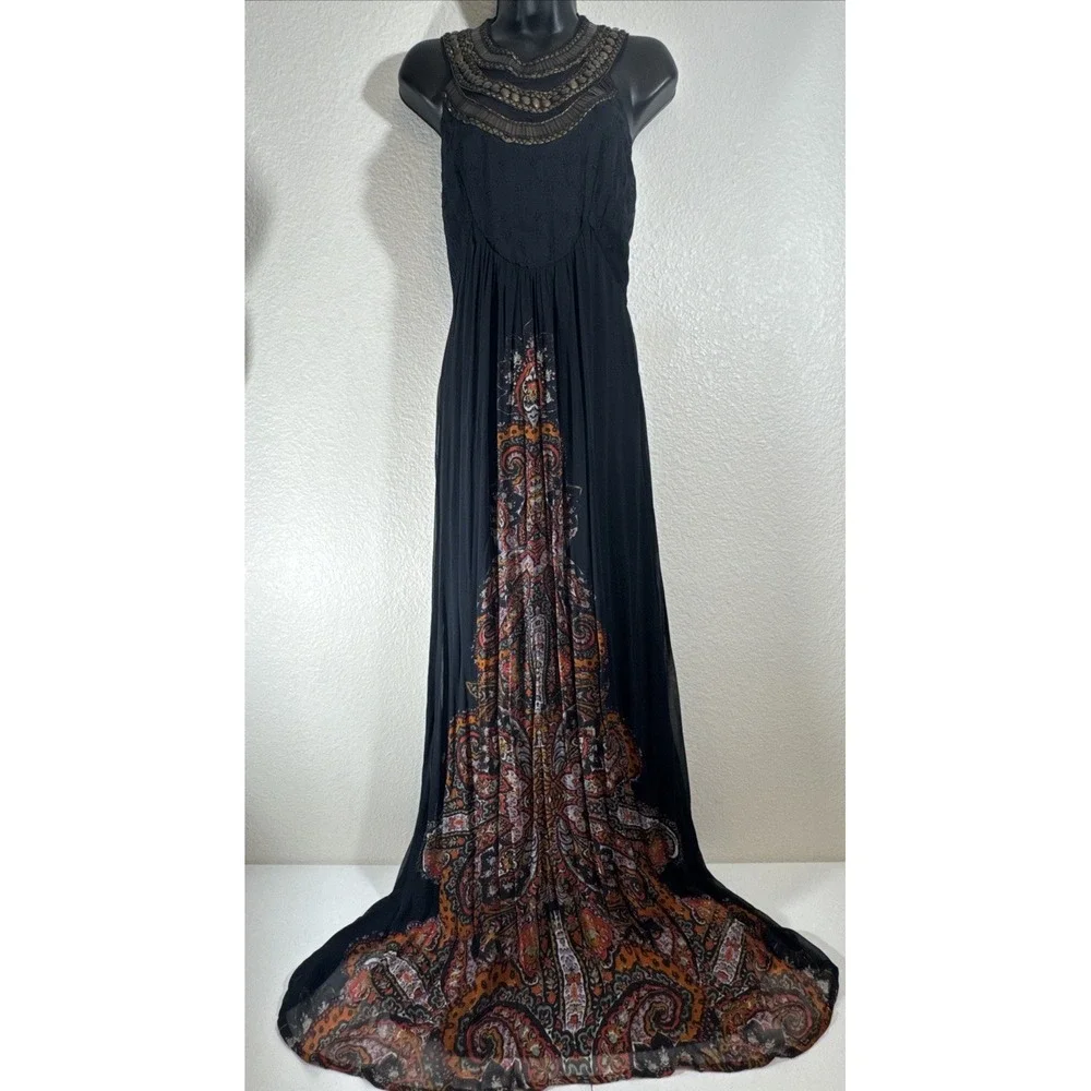 Free People Demeter Black Dress 4 Metal Beaded Boho Maxi Gown Whimsygoth $400 😍